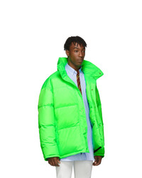 Vetements Reversible And Convertible Green Down Fluorescent Puffer Jacket
