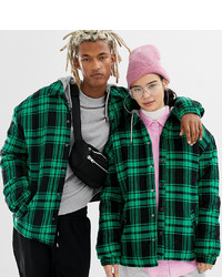 Collusion Unisex Padded Checked Jacket With Hood