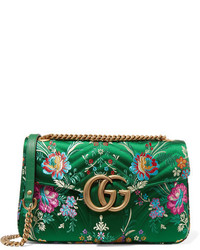 Gucci Gg Marmont Medium Quilted Floral Jacquard Shoulder Bag Green