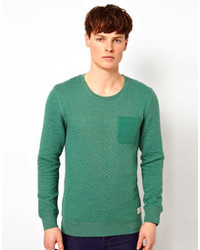 Green Quilted Crew-neck Sweater