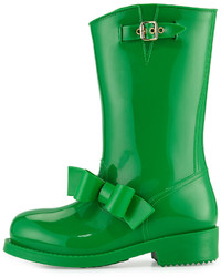 RED Valentino Side Bow Mid Calf Rain Boot Green