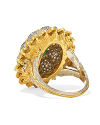 Buccellati 18 Karat Yellow And White Gold Diamond And Emerald Ring