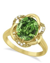Allurez Green Amethyst Diamond Flower Cocktail Ring 14k Yellow Gold
