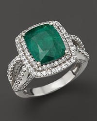 Bloomingdale's Emerald And Diamond Halo Statet Ring In 14k White Gold