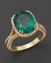 Bloomingdale's Emerald And Diamond Oval Statet Ring In 14k Yellow Gold