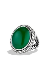 David Yurman Dy Signature Oval Ring With Green Onyx Diamonds