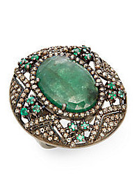 Emerald Champagne Diamond Sterling Silver Star Ring