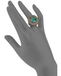 Emerald Champagne Diamond Sterling Silver Statet Ring
