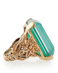 Stephen Dweck Emerald Cut Bronze Ring W Green Agate Quartz Doublet