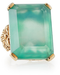 Stephen Dweck Emerald Cut Bronze Ring W Green Agate Quartz Doublet