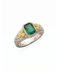 Judith Ripka Estate Green Quartz White Sapphire Sterling Silver Cushion Ring