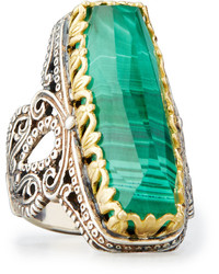 Konstantino Faceted Green Crystal Quartz Over Malachite Cocktail Ring