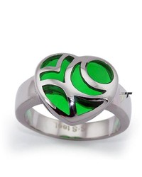 Tioneer Ladies Heart Stainless Steel Ring W Green Resin Inlay