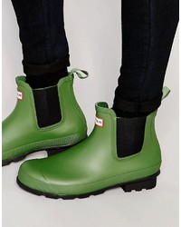 Green Rubber Chelsea Boots