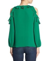 Alice + Olivia Gia Ruffle Cold Shoulder Top