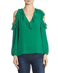 Alice + Olivia Gia Ruffle Cold Shoulder Top