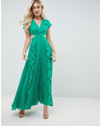 ASOS DESIGN Pleated Ruffle Maxi Dress With Cut Out