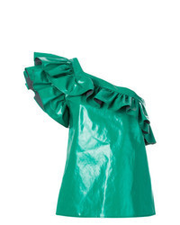 Green Ruffle Leather Sleeveless Top