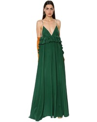 Green Ruffle Silk Dress