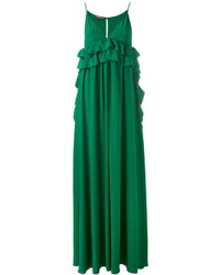 Green Ruffle Silk Maxi Dress