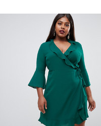 Outrageous Fortune Plus Ruffle Wrap Dress With Fluted Sleeve In Green