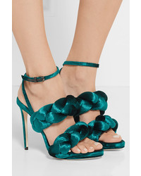 Marco De Vincenzo Braided Velvet Sandals Emerald