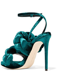 Marco De Vincenzo Braided Velvet Sandals Emerald