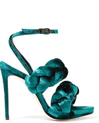 Marco De Vincenzo Braided Velvet Sandals Emerald