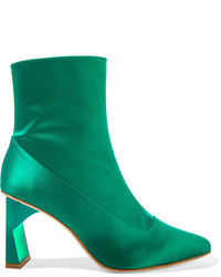 Tibi Alexis Satin Ankle Boots Emerald
