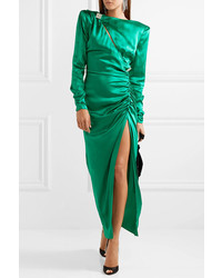 Alessandra Rich Ruched Crystal Embellished Silk Satin Midi Dress