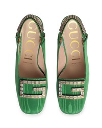 Gucci Moir Mid Heel Pump With Crystal G
