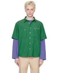 Green Seersucker Long Sleeve Shirt