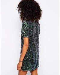 Motel Sally M T Shirt Dress In All Over Sequin