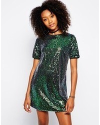 Motel Sally M T Shirt Dress In All Over Sequin