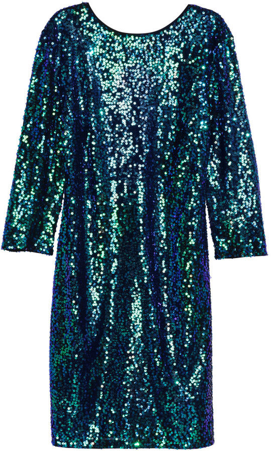 blue and green sequin dress
