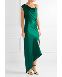Cushnie et Ochs Draped Asymmetric Silk Satin Dress Emerald