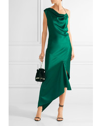 Cushnie et Ochs Draped Asymmetric Silk Satin Dress Emerald