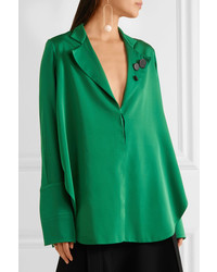 Ellery Button Detailed Silk Blend Georgette Shirt Dark Green