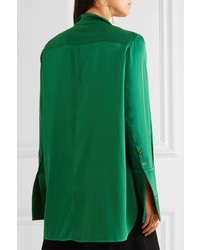 Ellery Button Detailed Silk Blend Georgette Shirt Dark Green