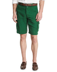 Kiton Linen Cargo Shorts Green