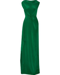 Roland Mouret Goodard Gathered Silk Crepe De Chine Gown Forest Green