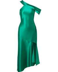 Cushnie One Shoulder Asymmetric Silk Satin Dress