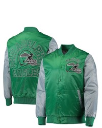 STARTE R Kelly Greensilver Philadelphia Eagles Locker Room Throwback Satin Varsity Full Snap Jacket At Nordstrom