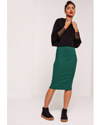 Missguided Ribbed Midi Skirt Green