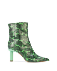 Green Snake Leather Ankle Boots