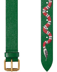 Gucci Snake Print Leather Belt Green