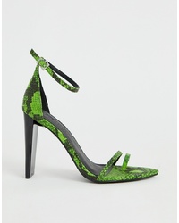 Green Snake Leather Heeled Sandals
