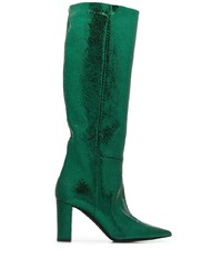 Green Snake Leather Knee High Boots