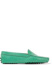 Tod's Gommino Snake Effect Leather Loafers Jade