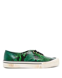 Green Snake Leather Low Top Sneakers